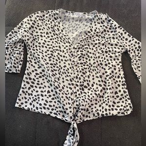 🐄 Kancystore Button Down V Neck Tie Knot Front Tops 3/4 Sleeve Chiffon - XL